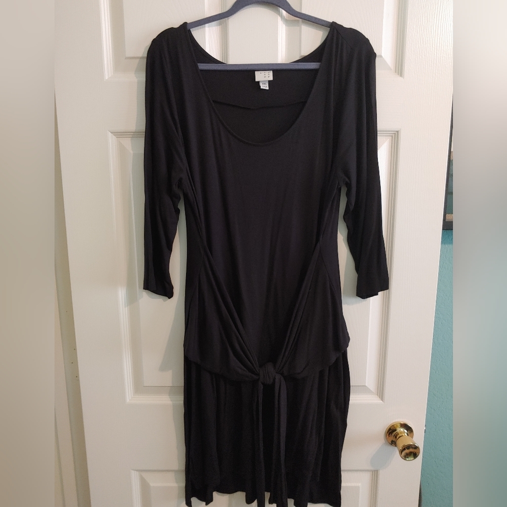 Black Knit Front Knot Dress